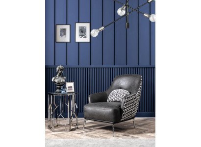 Fauteuil à ailes en simili cuir, salle de séjour en polyester noir.