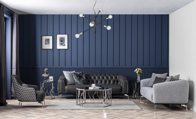 Fauteuil à ailes en simili cuir, salle de séjour en polyester noir.