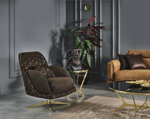 Fauteuil à ailettes Fauteuil cocktail Tissu Salon Polyester Brun
