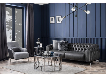 Canapé Chesterfield 4 places, Fauteuil imitation cuir noir