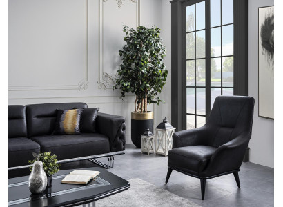 Fauteuil club de luxe imitation cuir polyester noir
