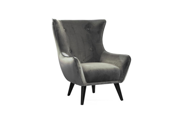 Fauteuil Wing Chair Tissu Salon Polyester Design Gris Moderne Siège