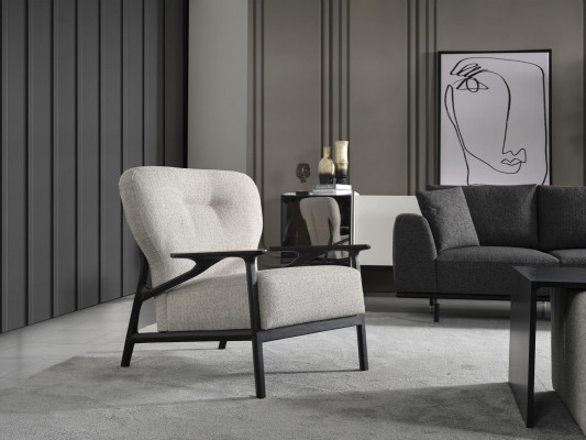 Fauteuil Wing Chair Moderne en Tissu Polyester Blanc Design pour Salon