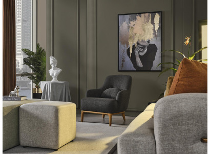 Fauteuil à oreilles Moderne Tissu Salon Polyester Gris Design Siège