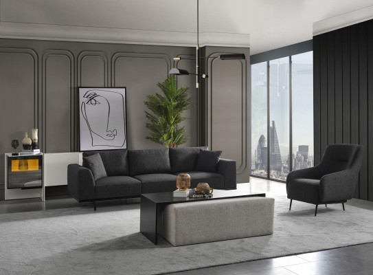 Fauteuil à oreilles Moderne Tissu Salon Polyester Gris Design Assise Nouvelle