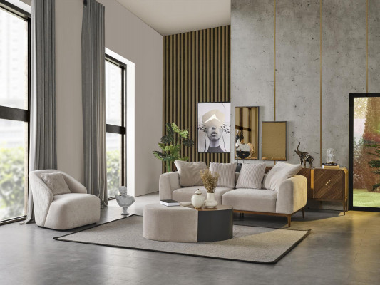 Ensemble de canapé moderne 3 places Fauteuil à accoudoirs Trois places Blanc Tissu polyester moderne