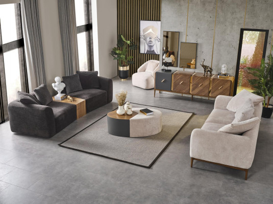 Ensemble de canapé moderne 3 places Fauteuil à accoudoirs Trois places Blanc Tissu polyester moderne