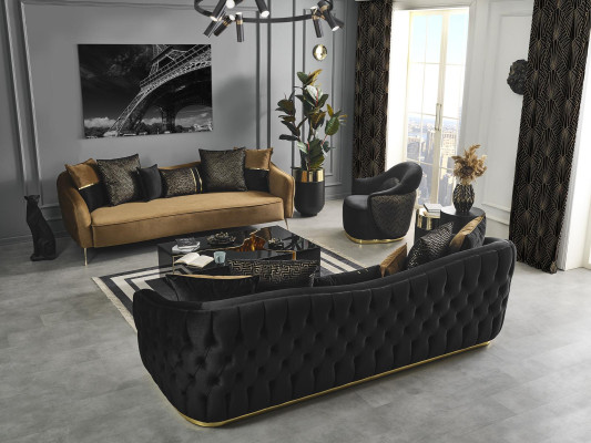 Ensemble de canapé Chesterfield Canapé Fauteuil Bleu Polyester Ensemble Luxe 3 pièces