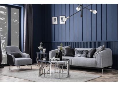 Canapé Suite Moderne 3 Places Fauteuil Trois Places Tissu Gris Polyester Moderne