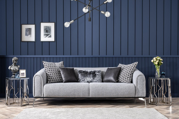 Canapé Suite Moderne 3 Places Fauteuil Trois Places Tissu Gris Polyester Moderne