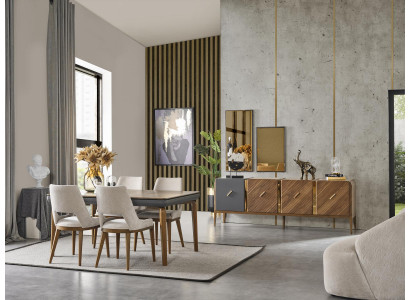 Suite Salle à manger Salle à manger Table à manger Chaises de luxe Espace repas 6 pièces Marron