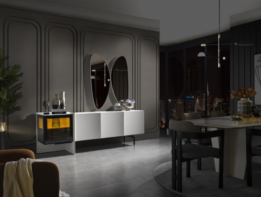 Groupe Sideboard Miroir Commode en bois Moderne Salle à manger Blanc Design neuf