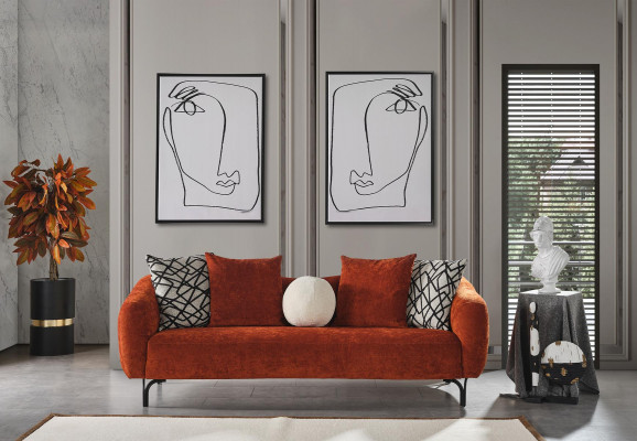 Canapé trois places Canapés 3 places Design Moderne Tissu Orange Salon