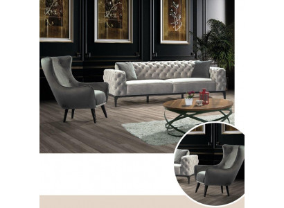 Chesterfield Ensemble de canapés Canapé 3+1 places Tissu Gris Canapés de luxe Blanc