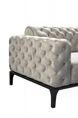 Chesterfield Ensemble de canapés Canapé 3+1 places Tissu Gris Canapés de luxe Blanc