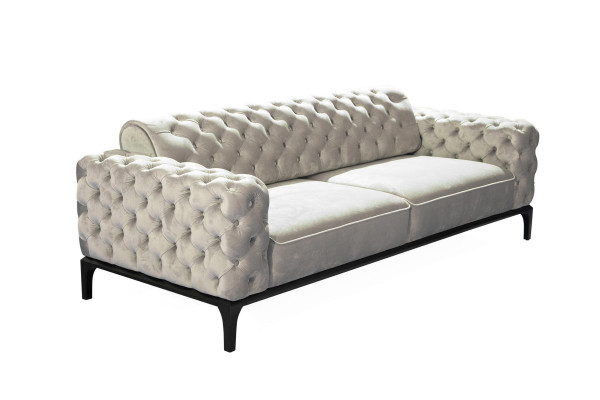 Chesterfield Ensemble de canapés Canapé 3+1 places Tissu Gris Canapés de luxe Blanc