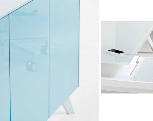 Commode Buffet moderne Buffet bleu Armoire Classeur de bureau Bureau en verre Frezza neuf