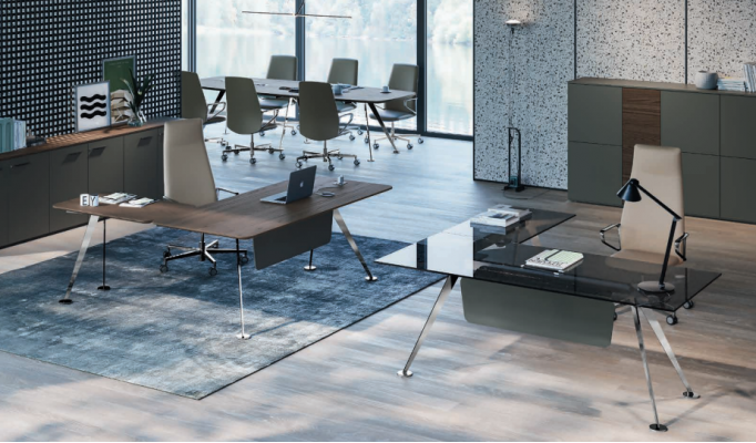 Bureau d'angle Bureau de bureau Bureau d'ordinateur Mobilier de bureau Mobilier design table en verre nouveau