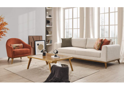 Ensemble de canapé 3 + 1 place Mobilier design Canapé beige en textile 2 pièces