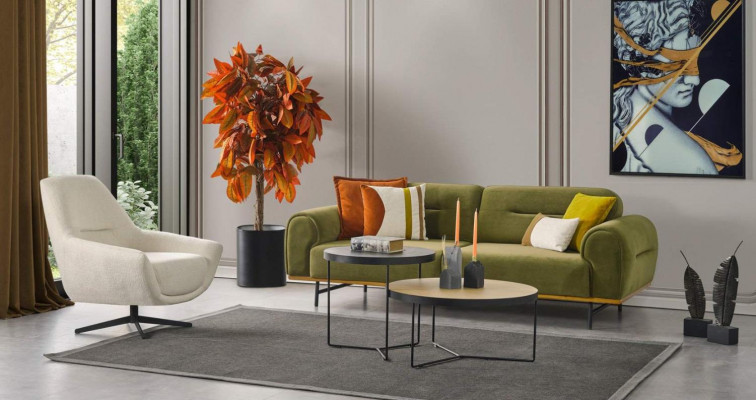 Ensemble de canapés modernes 3 + 1 place, canapés verts design, ensemble de salon 2 pièces