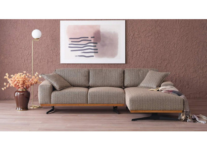 Canapé d'angle de luxe en forme de L, meuble moderne pour salon en gris.