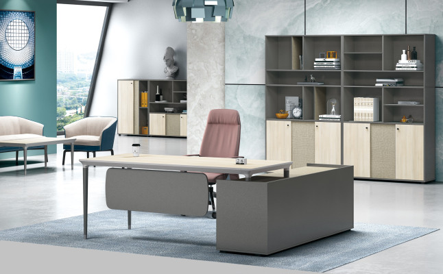 Ensemble de mobilier de bureau luxueux en 2 pièces, comprenant une table d'angle et une armoire de rangement pour documents.