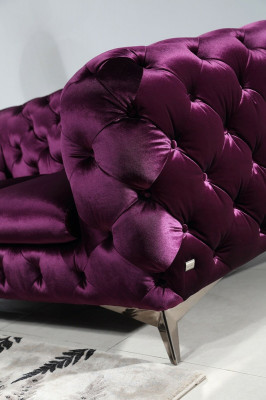 Canapé de luxe de haute qualité de qualité supérieure, siège rembourré 3+2+1 Chesterfield Suite Violet nouveau.