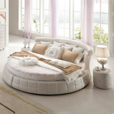 Lits ronds classiques - Lit rond de designer de luxe rembourré en cuir élégant en velours