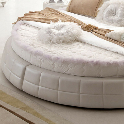 Lits ronds classiques - Lit rond de designer de luxe rembourré en cuir élégant en velours