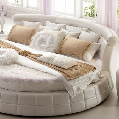 Lits ronds classiques - Lit rond de designer de luxe rembourré en cuir élégant en velours