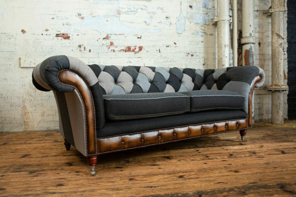 Durable Chesterfield Canapé Sofa Rembourrage en tissu microfibre Coussin de siège