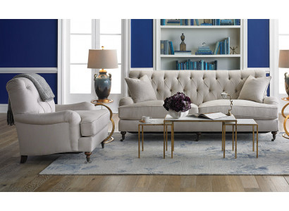 Chesterfield canapé de luxe en tissu rembourré Suite 3 places + 1 canapé