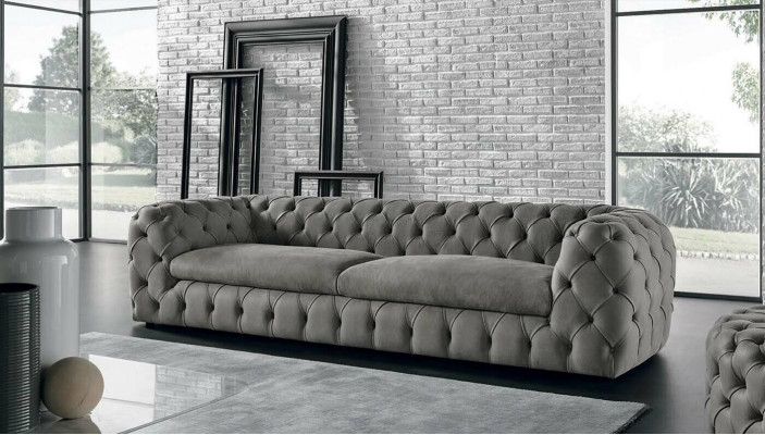 Canapé classique trois places en tissu 3 places Tissu Chesterfield