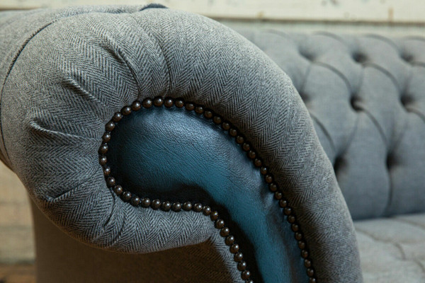 Designer canapés Chesterfield gris revêtement textile canapés fauteuils meubles de détente