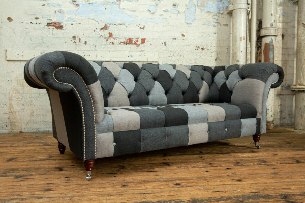 Canapé 3 places design Chesterfield Siège Suite Cuir Textile Rembourrage neuf