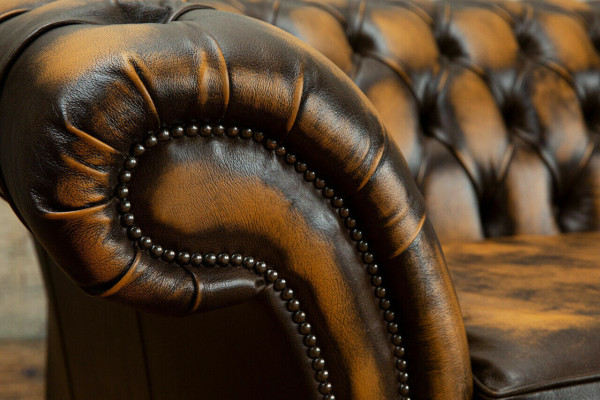 Élégant Chesterfield Brun Trois Places Canapé de Luxe en Tissu Designer Canapés