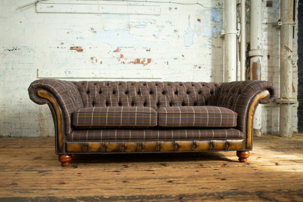 Canapé classique Chesterfield 3 places Canapés Design Revêtement Cuir Marron