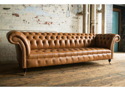 Ensemble de canapé Chesterfield design 4 places en cuir marron de luxe