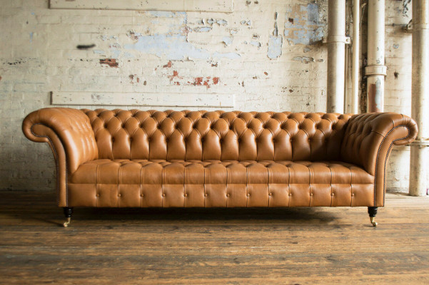 Ensemble de canapé Chesterfield design 4 places en cuir marron de luxe