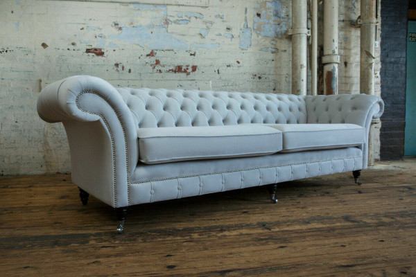 Canapé Chesterfield 4 places en tissu moderne en velours gris