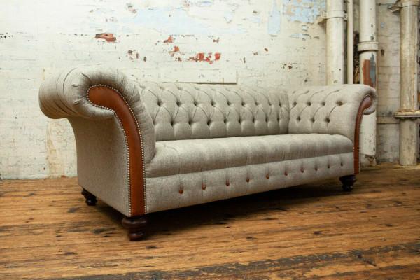 Canapé Chesterfield trois places gris design de revêtement de canapé trois places moderne