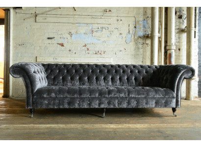 Designer canapé Chesterfield de luxe gris 4 places en tissu