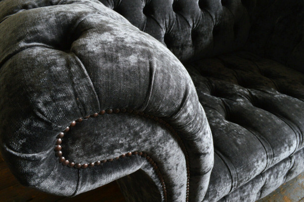 Designer canapé Chesterfield de luxe gris 4 places en tissu
