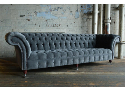 Canapé Chesterfield gris de designer Grand canapé 4 places Mobilier rembourré
