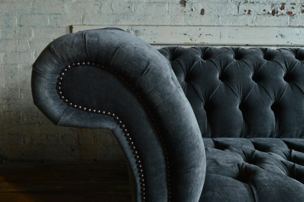 Canapé Chesterfield gris de designer Grand canapé 4 places Mobilier rembourré