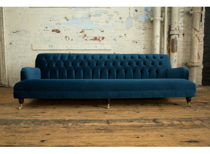 Grand canapé Chesterfield bleu quatre places XXL de luxe en tissu Canapé Rembourré