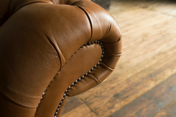 Canapé Chesterfield marron de luxe 4 places en tissu d'ameublement