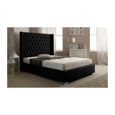 Lit Chesterfield Designer noir Chambre à coucher Lits en cuir en textile