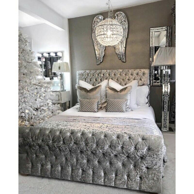 Lit Chesterfield Chambre Lits Textile 180x200cm Velours Grand Hôtel Gris nouveau
