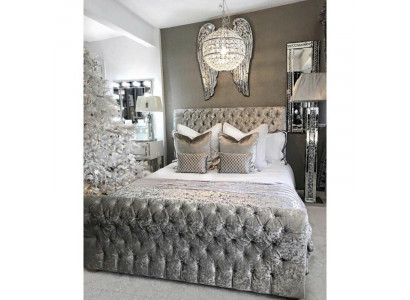 Lit Chesterfield Chambre Lits Textile 180x200cm Velours Grand Hôtel Gris nouveau